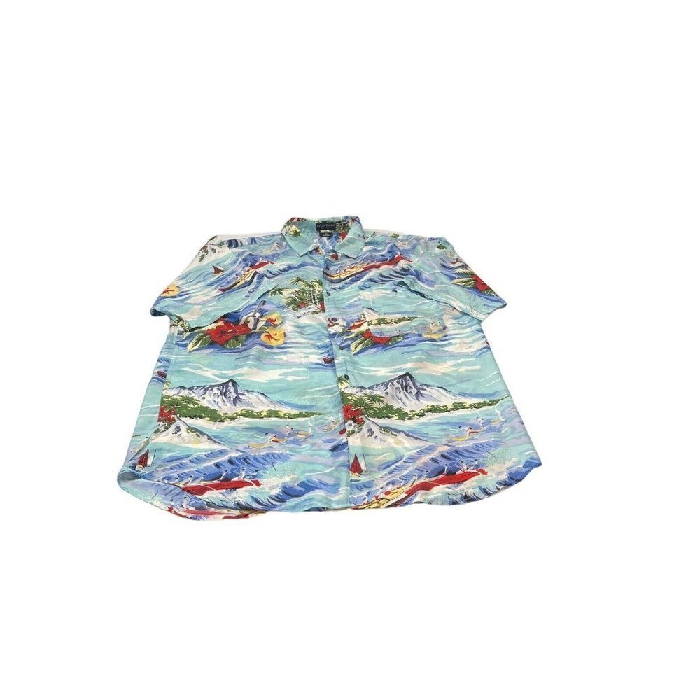 Montage Pour Homme 100% Silk Hawaiian SHIRT XL Surfing Colorful Short Sleeve
